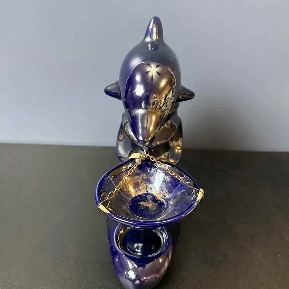 Dolphin Tea Light Candle Holder Wax Melt Made in Poland Iridescent Dark‎ Blue